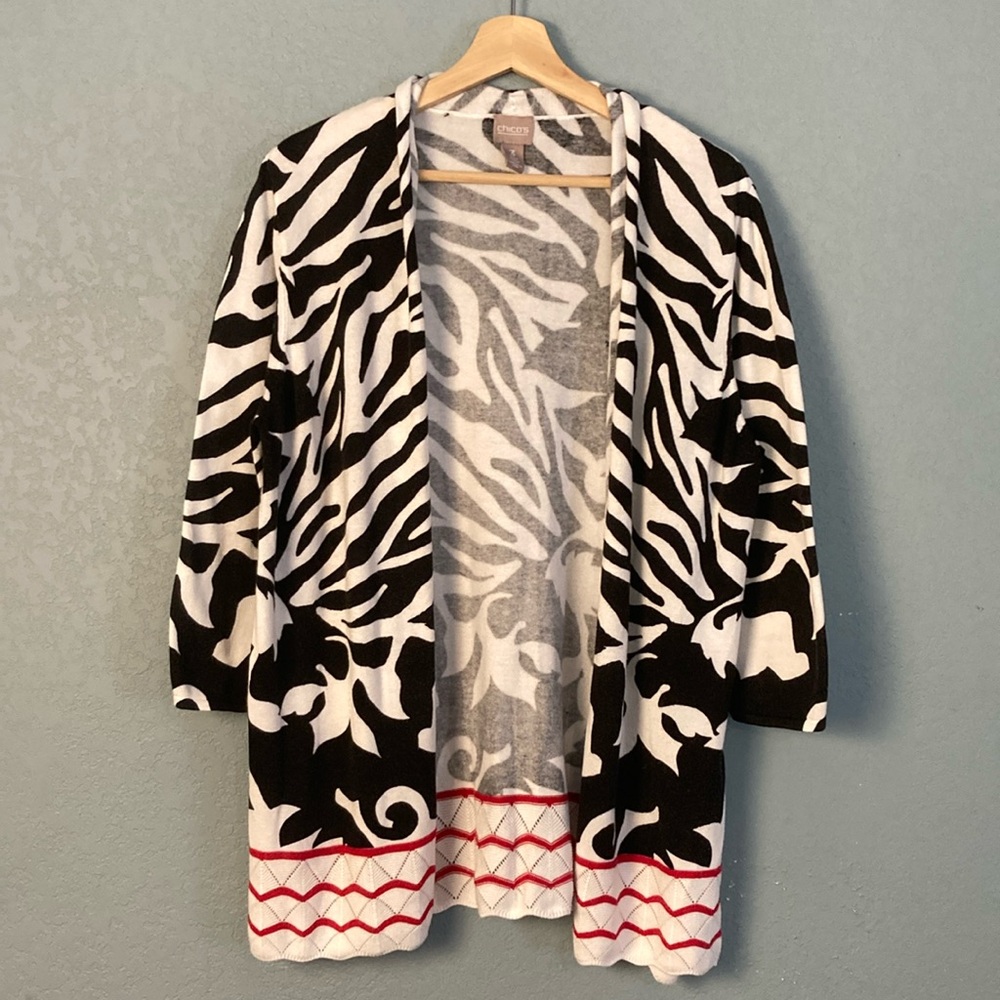 Chico’s Zebra Floral Cardigan ~ Size 3 (Large) ~ Black, White, Red